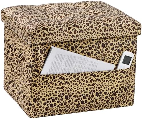 Bsketa Storage Ottoman Bench, 17" Folding Velvet Foot Rest,Leopard Print by Bsketa