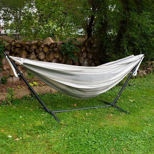 Vivere Double Sunbrella Hammock with Space-Saving Steel Stand, Heavy-Duty Portable Outdoor Hammock Set for Backyard, Patio, or Travel, Dove - Image 5