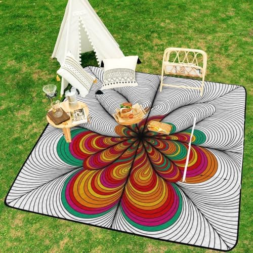 Large Foldable Picnic Blanket Abstract Print Black White 78.7x78.7 Inch - Image 6