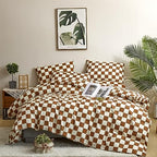 Luxlovery Brown and White Plaid Comforter Set Full Cream Brown Checker Bedding Comforter Rust Brown Abstract Buffalo Blanket Quilts Geometric Soft Cozy Chessboard Grid Bedding Comforter Set - Image 5