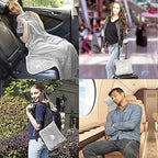 BlueHills Travel Blanket Pillows for Two Airplane Traveling Essentials Flight Throws in Bag case with Backpack Clip Compact Large Plane Accessories – Teal Green and Light Gray - Image 3