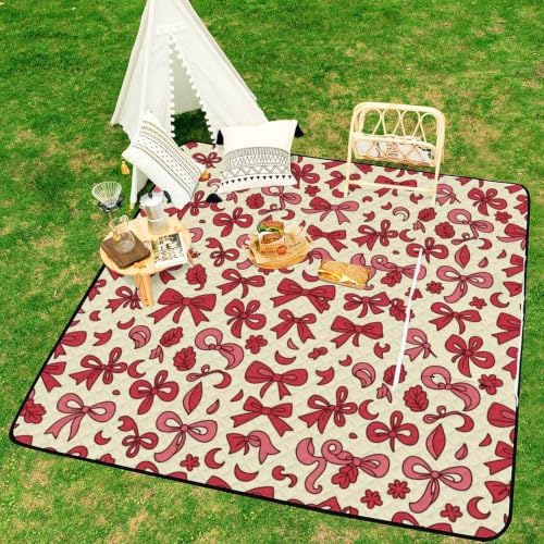 Pink Red Rosette Pattern Foldable Zipper Picnic Blankets 78.7"x78.7" - Image 6