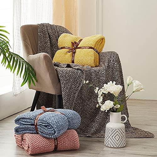 Longhui bedding 100% Cotton Knitted Throw Blanket – Yellow, Soft & Cozy, Machine Washable, 51"x63" – Perfect for Living Room, Couch, Sofa, Bed or Travel - Image 4