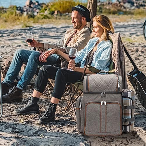 Picnic Backpack for 4, Insulated Cooler Bag with Blanket, BrushedKhaki - Image 6