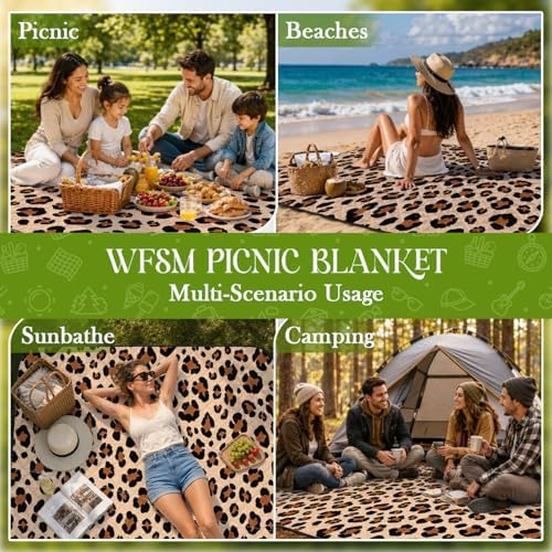 WFSM Leopard Print Picnic Mat 80x60 Inch, Leopard Print for Women, Cheetah Outdoor Play Mat for Adults and Toddlers Waterproof Sandproof Beach Blanket Travel Camping Rug - Image 4