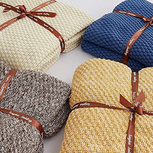 Longhui bedding 100% Cotton Knitted Throw Blanket – Mustard Yellow, Soft & Cozy, Machine Washable, 51"x63" – Perfect for Living Room, Couch, Sofa, Bed or Travel - Image 6