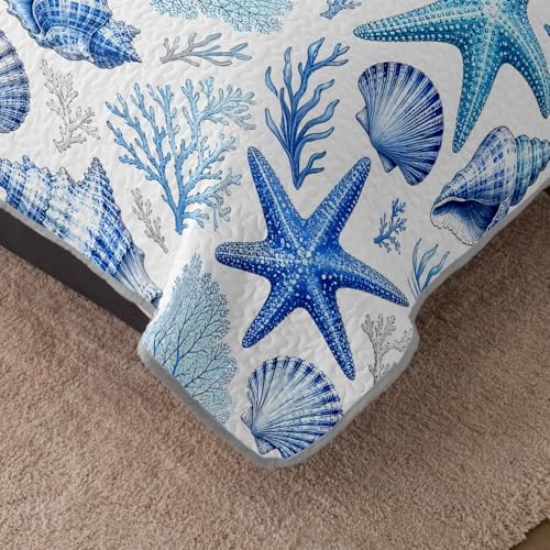 HOSIMA Blue Ocean Quilt Twin Size Coastal Bedding with 2 Pillowcases. - Image 4