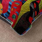 HOSIMA Plaid Patchwork Colorful Cat Quilt King Size with 2 Pillowcases. - Image 4