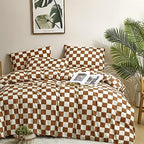Luxlovery Brown and White Plaid Comforter Set Full Cream Brown Checker Bedding Comforter Rust Brown Abstract Buffalo Blanket Quilts Geometric Soft Cozy Chessboard Grid Bedding Comforter Set - Image 2