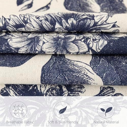 Foindtower Set of 2 Linen Floral Vintage Throw Pillow Covers Neutral Accent Print Decorative Cozy Cushion Covers Farmhouse Boho Home Decor for Sofa Chair Couch Bed Living Room,22×22 Inch,Navy Blue - Image 2