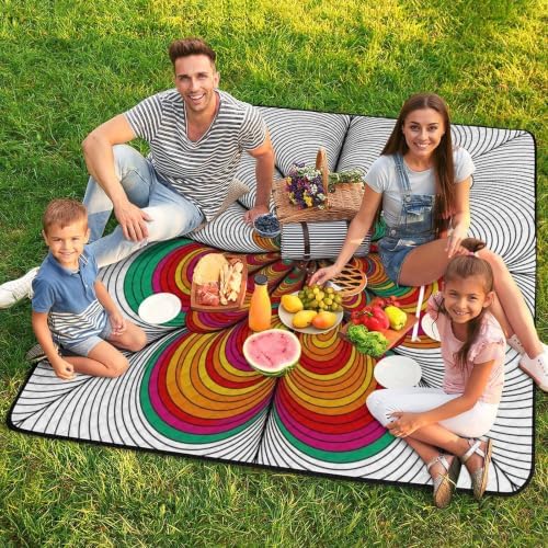 Large Foldable Picnic Blanket Abstract Print Black White 78.7x78.7 Inch - Image 7
