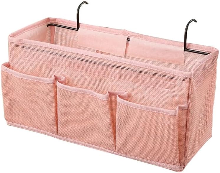 Bed Hanging Storage Bag，Bed Side Storage Pocket，Bunk Bed Hanging Storage Caddy with Hooks and Pockets for Bunk Beds Rails Book Phone Glasses Storage(Pink (Bedside Model)) by Unknown