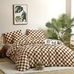 Luxlovery Brown and White Plaid Comforter Set Full Cream Brown Checker Bedding Comforter Rust Brown Abstract Buffalo Blanket Quilts Geometric Soft Cozy Chessboard Grid Bedding Comforter Set - Image 3