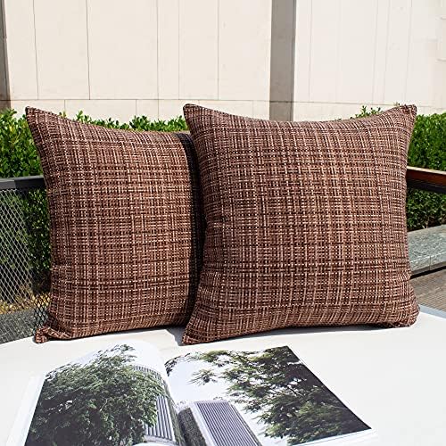 Kevin Textile Outdoor Waterproof 24x24 Inch Pillow Covers 2 Pack, Brown by KevinTextile