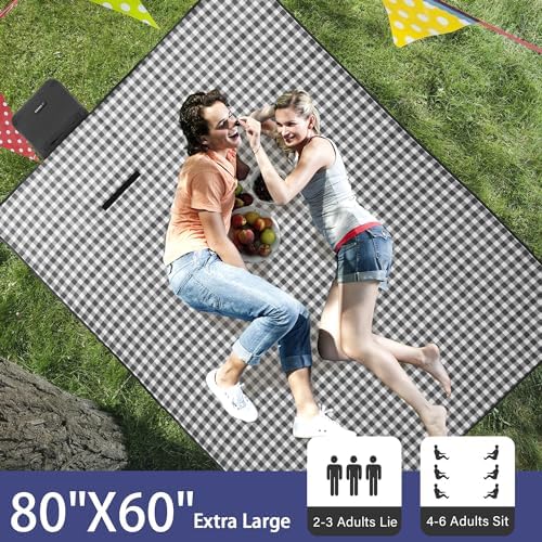 HX&OD Picnic Blanket Outdoor Extra Large Picnic Mat 80"X60" Camping Blanket Beach Blanket Foldable Waterproof Sand Mat Hiking Travel Family Concerts(Blue) (Pack of 2) - Image 2