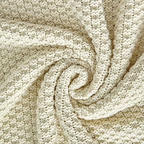 Longhui bedding 100% Cotton Knitted Throw Blanket – Cream, Soft & Cozy, Machine Washable, 51"x63" – Perfect for Living Room, Couch, Sofa, Bed or Travel - Image 4