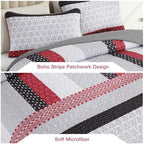 WONGS BEDDING Boho Queen Size Quilt Set, Black Red Striped Bedspread - Image 5