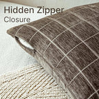 Decorative Chenille Plaid Throw Pillow Covers Taupe Grey 26x26 Set of 2 - Image 2