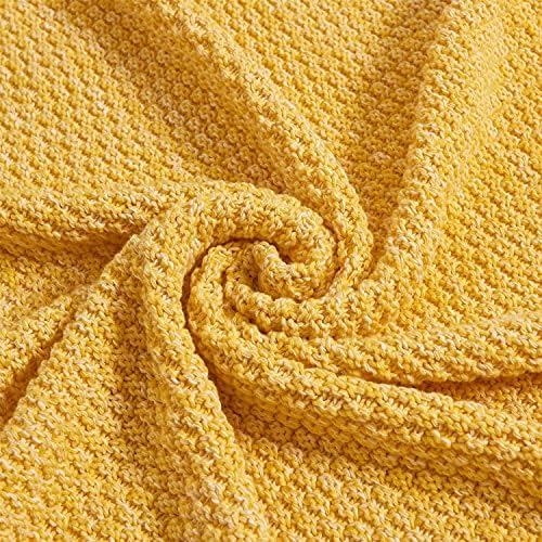 Longhui bedding 100% Cotton Knitted Throw Blanket – Yellow, Soft & Cozy, Machine Washable, 51"x63" – Perfect for Living Room, Couch, Sofa, Bed or Travel - Image 2
