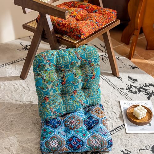 vctops 2 Pack Boho Geometric Chair Cushions with Ties U-Shaped Soft Cozy Cotton Linen Chair Pads Non Slip Seat Cushions for Indoor Dining Room and Kitchen Chairs (Blue,18"x18") - Image 7