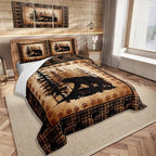 Castle Fairy Bear Print Full Size Comforter Set,Wild Animal Hunt Pine Trees Retro Bedding Comforters Bedroom Collection,Rustic Grid Plaid Cabin Decor Bedding Set for Girls Teens - Image 3