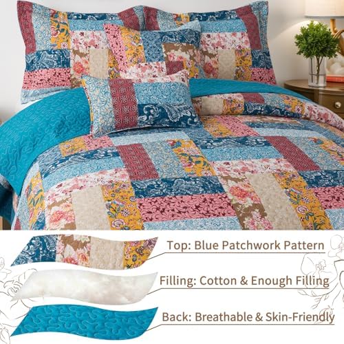 VAPUTAR Cotton California King Size Bedding Set, Farmhouse Bedspread - Image 3