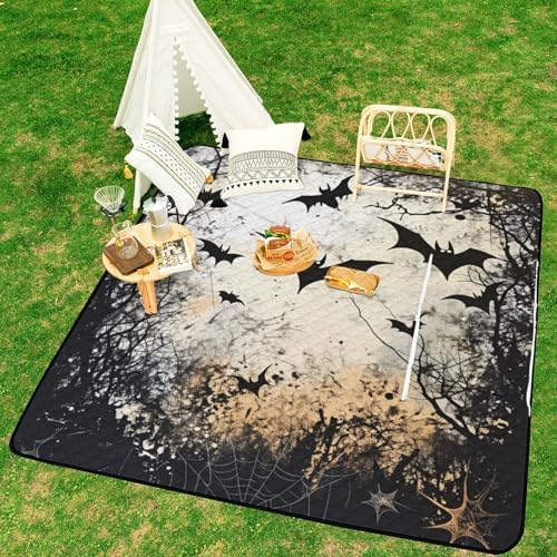 Gothic Black Bat Extra Large Picnic Blankets Waterproof Foldable Beach Blanket Waterproof Sandproof Outdoor Packable Camping Blanket with Zip 79"x79" - Image 6
