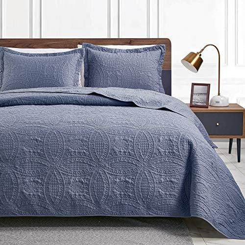 Love's cabin Twin Quilt Set Blue Bedspreads - Soft Bed Summer Lightweight Bedspread Comforter - Modern Style Coin Pattern Coverlet for All Season - 2 Pieces (1 Quilt, 1 Pillow Sham) by Lovescabin