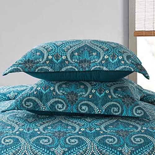 NEWLAKE Cotton Bedspread Quilt Sets-Reversible Patchwork Coverlet Set, Turquoise Classic Royal Pattern, King Size - Image 5