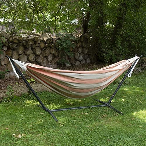 Vivere Double Sunbrella Hammock with Space-Saving Steel Stand and Premium Carry Bag - 450 lb Weight Capacity (Cameo) - Image 2