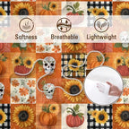 BlessLiving Fall King Size Quilt Set: Soft Microfiber Lightweight Skeleton Pumpkin Grid Pattern Quilt Set 3 Piece Autumn Bedspread Coverlet for Halloween Bedroom Living Room Decor - Image 5