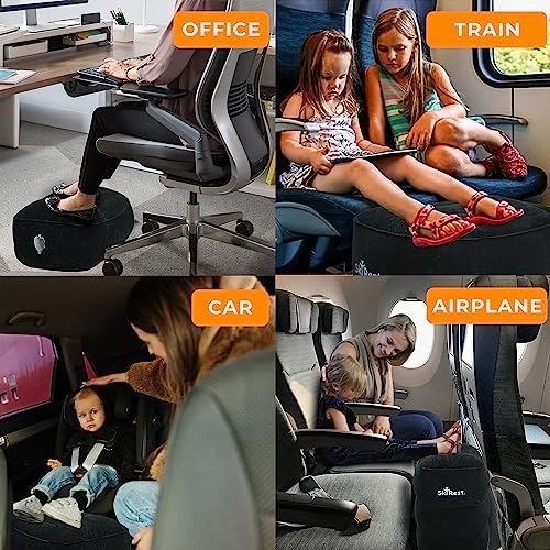 Inflatable Travel Foot Rest Pillow - Adjustable Leg Rest for Airplane, Car, Train, Home & Office, Comfortable Seat Extender for Kids - Black - Image 3