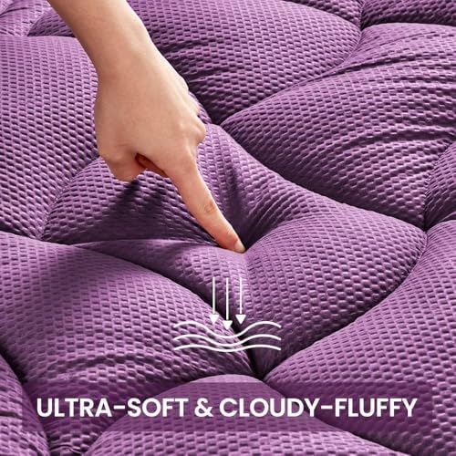 SLEEP ZONE Cooling Mattress Topper Twin XL for College Dorm, Premium Zoned Quilted Mattress Pad, Fitted Mattress Protector Cover Washable, Deep Pocket 8-21 inch, Purple, Twin XL - Image 3