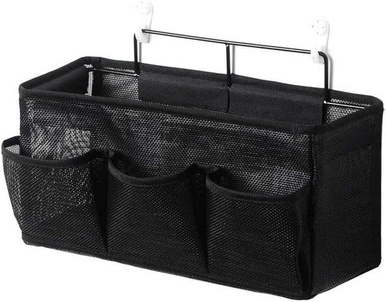 Bed Hanging Storage Bag，Bed Side Storage Pocket，Bunk Bed Hanging Storage Caddy with Hooks and Pockets for Bunk Beds Rails Book Phone Glasses Storage(Black(Wall-Mounted Model)) by Unknown