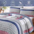 WONGS BEDDING Queen Size Quilt Set, Boho Striped Patchwork Bedspread - Image 4