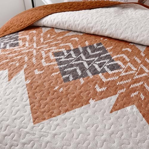 Dintszyayue Boho Full Quilt Set, Terracotta Aztec Reversible Bedspread - Image 6
