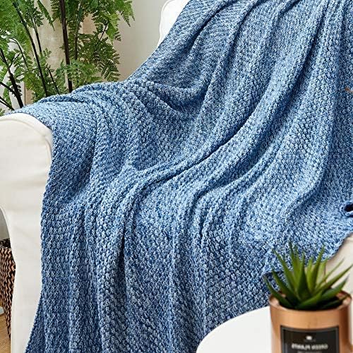 Longhui bedding 100% Cotton Knitted Throw Blanket – Blue White, Soft & Cozy, Machine Washable, 60"x80" – Perfect for Living Room, Couch, Sofa, Bed or Travel - Image 6