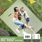 HX&OD Picnic Blanket Outdoor Extra Large Picnic Mat 80"X60" Camping Blanket Beach Blanket Foldable Waterproof Sand Mat Hiking Travel Family Concerts(Green) (Pack of 2) - Image 2