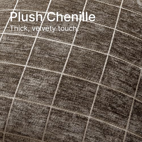 Decorative Chenille Plaid Throw Pillow Covers Taupe Grey 26x26 Set of 2 - Image 3