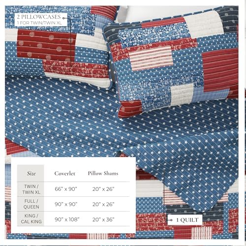 Great Bay Home Lodge Quilt Set - 3-Piece King/California King Size Patchwork Bedding Set - Lightweight, All-Season, Reversible Bedspread (Americana Patchwork) - Image 3