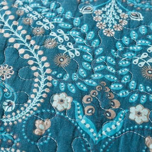 NEWLAKE Cotton Bedspread Quilt Sets-Reversible Patchwork Coverlet Set, Turquoise Classic Royal Pattern, King Size - Image 4