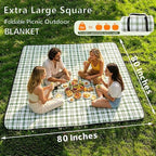 Extra Large Picnic Outdoor Blanket Waterproof Picnic Mat 80"x80" Foldable Sandproof Beach Blanket Thick Gingham Camping Mat for Grass Lawn Park Hiking Travel Accessories, Green and White - Image 5