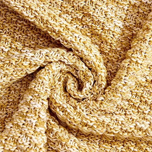 Longhui bedding 100% Cotton Knitted Throw Blanket – Mustard Yellow, Soft & Cozy, Machine Washable, 51"x63" – Perfect for Living Room, Couch, Sofa, Bed or Travel - Image 2