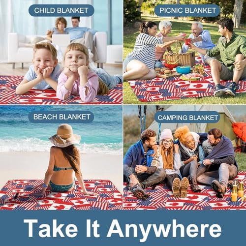 Large Outdoor Picnic Blanket Canadian American Flag Pattern Foldable Beach Blanket Waterproof SandProof Family Picnic Mat - Image 5