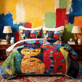 HOSIMA Plaid Patchwork Colorful Cat Quilt King Size with 2 Pillowcases. by HOSIMA