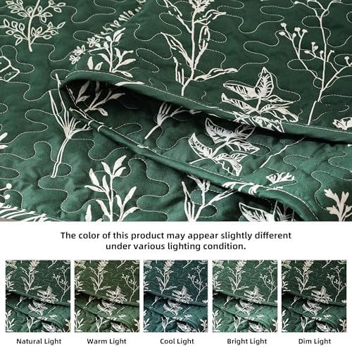 JANZAA Quilts Queen Size, Emerald Green Bedspread Floral Bedding Set 3 Pcs - Image 4